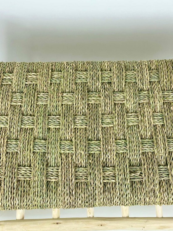 Image 1 of Panchina marocchina in foglie di palma intrecciate a mano - Seduta rustica in stile boho 100cmx40cm