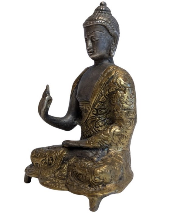 Antique Tibetan Gilt-Bronze Buddha in Vitarka Mudra – 19th Century – Decorative Objects (photo 4 of 7)