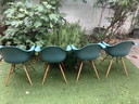 4x Vitra Eames DAW stoelen, kleur Ocean, esdoorn goud
