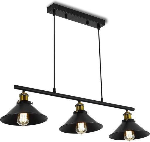 Timi Home Industrial 3-light pendant, vintage chandelier with matte-finish shade, adjustable height and drop, retro lighting p