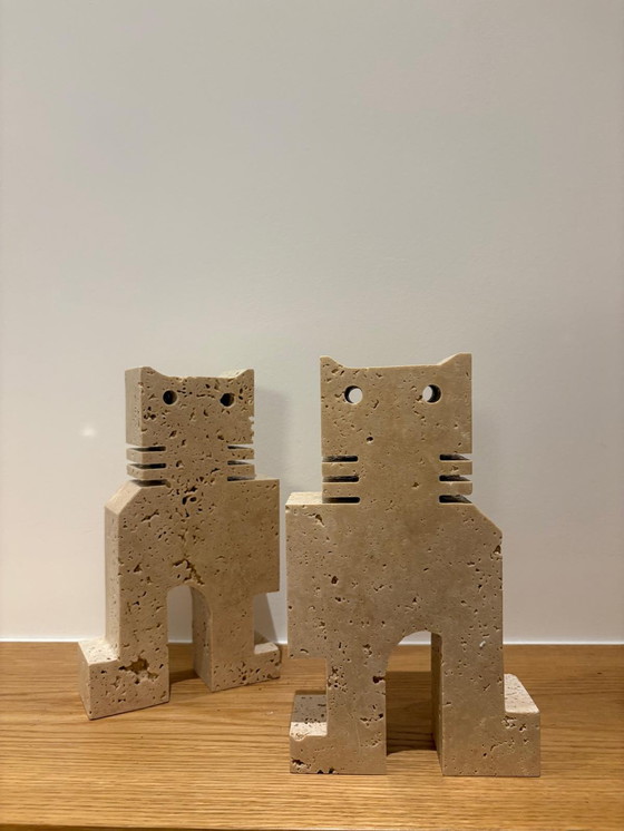 Image 1 of Coppia di gatti in travertino, Fratelli Mannelli, Italia, anni '70