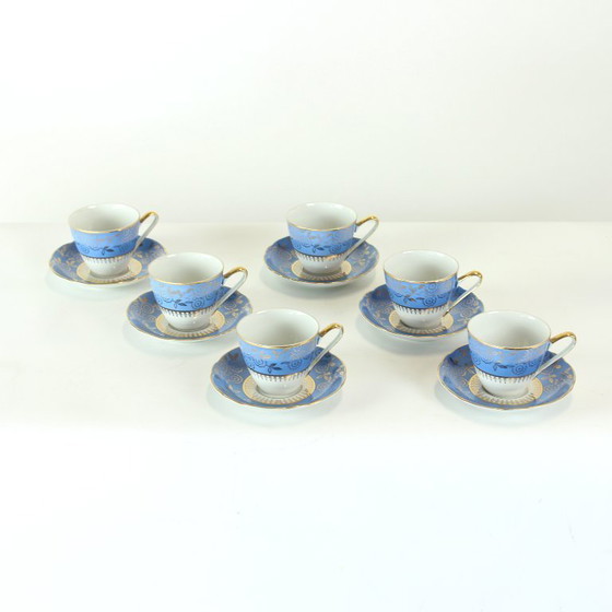 Image 1 of Set da tè vintage in porcellana blu e oro di Stará Role, Cecoslovacchia, anni '50