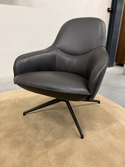 Poltrona girevole Leolux Lanah in pelle marrone Negev