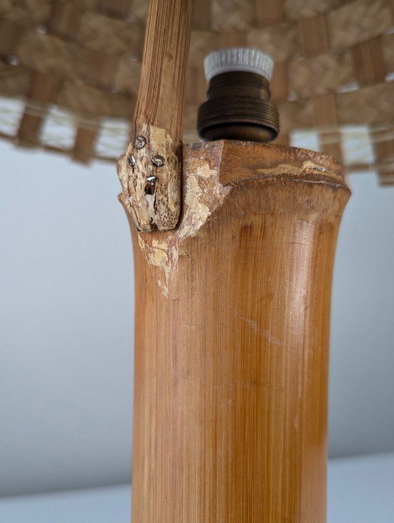 Image 1 of Bamboo and Rattan Table Lamp with Woven Shade, 1950s