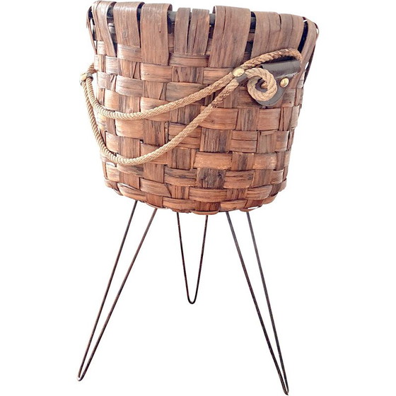 Image 1 of Vintage basket vase in walnut crust, Italy 1970