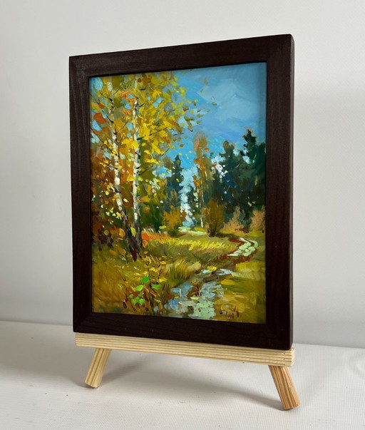 Original Oil Painting Autumn Forest Landscape Breath of the autumn forest