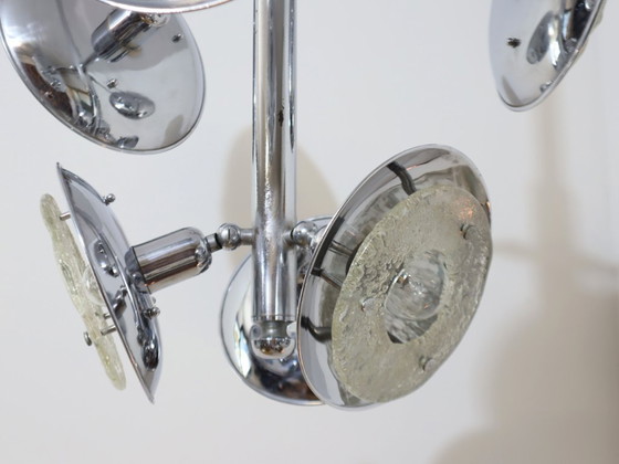 Image 1 of Esperia chandelier 1970s, chrome and Murano glass, 6 arms adjustable