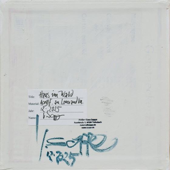 Image 1 of "Casa nella foresta", dipinto unico, pezzo unico dipinto a mano, 22 x 22 cm, con cornice