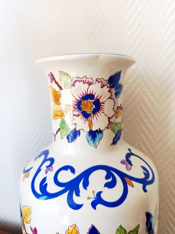 Image 1 of 2x baluster vases with peonies