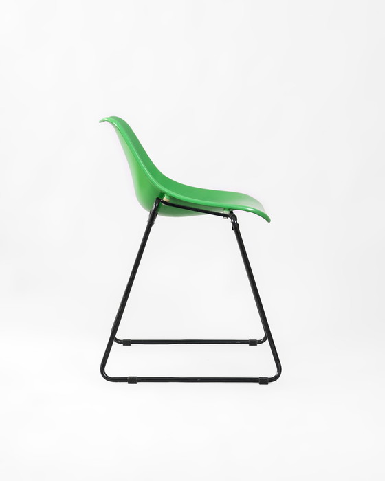 Image 1 of 4 X Green And Yellow Stackable Chairs Made Of Iron