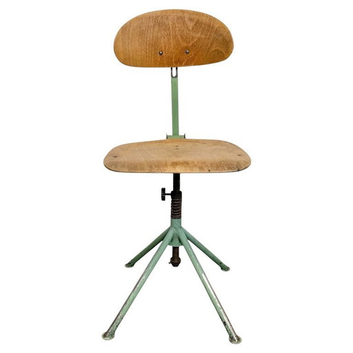 Silla de taller industrial verde, década de 1950