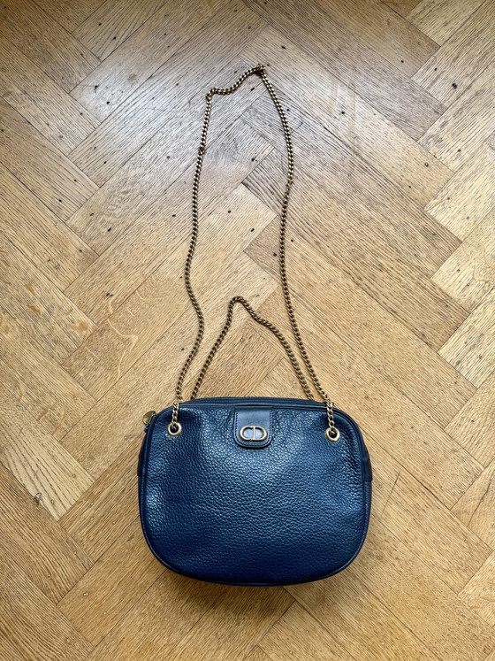 Vintage Christian Dior Schoudertas van Marineblauw Leer en Gouden Ketting – Schoudertassen, Calfskin (photo 10 of 11)