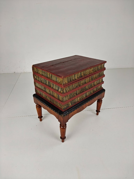 Image 1 of Leather imitation book box on stand – English, ca. 1830