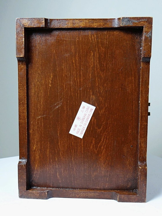 Image 1 of Scatola portagioie cinese vintage in legno, decorazione Shou con rame patinato, 1970-1980