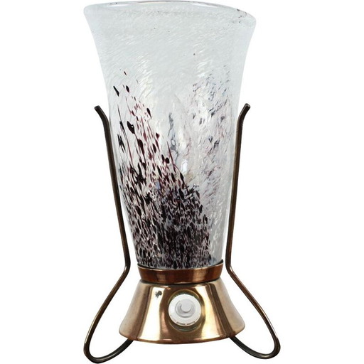 Lámpara de mesa vintage de metal y cristal de Zukov, Checoslovaquia, 1960