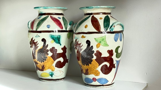 Image 1 of Vintage Italy VASES DRAGON Pattern
