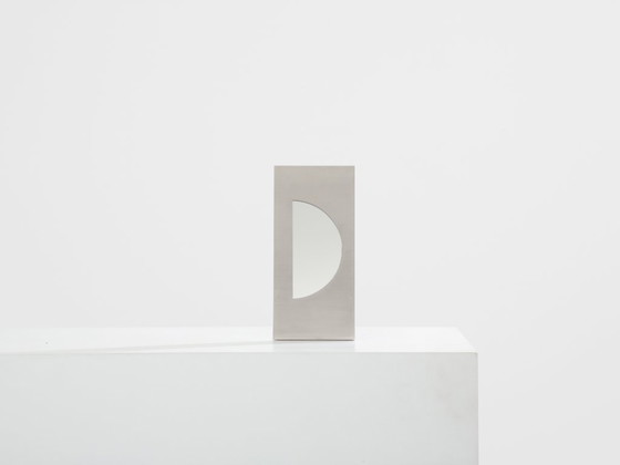 Image 1 of Gabriella Crespi voor Christian Dior geborstelde stalen kaptafelspiegel 1970