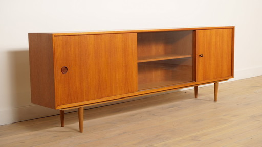 Vintage sideboard | Japandi | Glass sliding door | TV cabinet | 220 cm