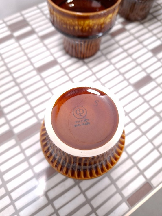 Image 1 of Juego de tazas de café de porcelana marrón acanalada CP