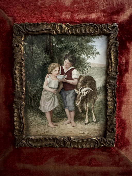 Tableau scène pastorale sur porcelaine 19ème