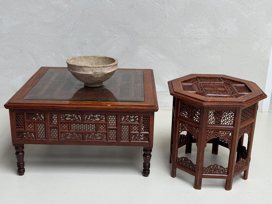 Handmade Pakistani Coffee Table and Side Table Set – Wood (photo 4 of 7)