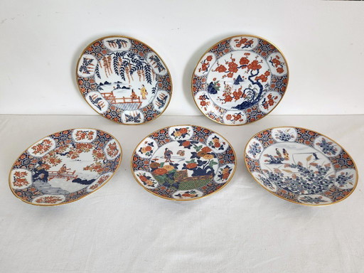 5 Japanese porcelain geisha plates, hand-decorated