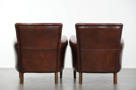 Image 1 of 2 x Vintage schapenleren fauteuil met prachtige warme kleuren