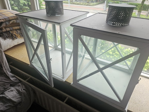 Set di 2 lanterne Riviera Maison, bianche, alte 50 cm.