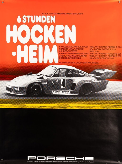 Porsche 6 Stunden Hockenheim – 1977 – Originele vintage motorsportposter van Erich Strenger – Moderne racekunst – 102x76 cm