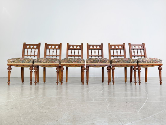 Image 1 of 6er Set Original Jugendstil Stühle Antik Esszimmerstuhl Schnitzerei