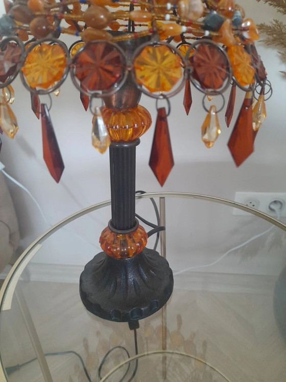 Image 1 of Lampe à poser en cristal ambré Vintage Hollywood Regency