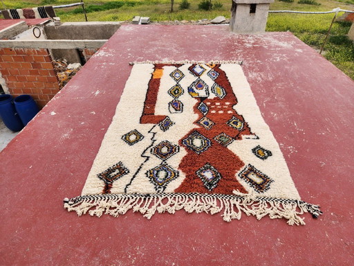 Vintage Beni Ouarain Rug 244x150 cm – Handmade Moroccan Wool Carpet – Colorful Berber Tribal Design