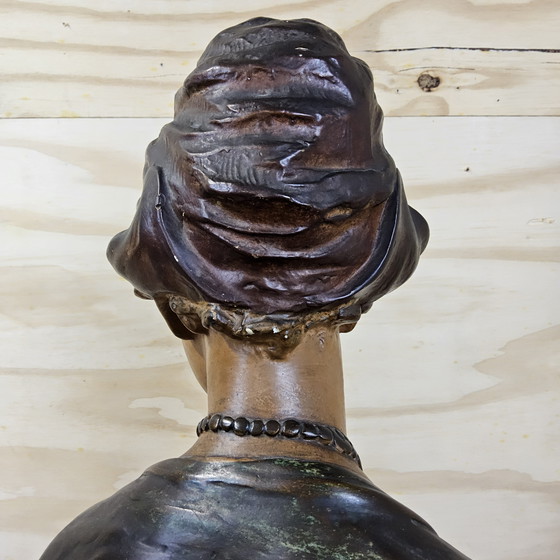 Image 1 of Antico busto di donna in gesso Art Nouveau (ca. 1900) Statua romantica francese/belga