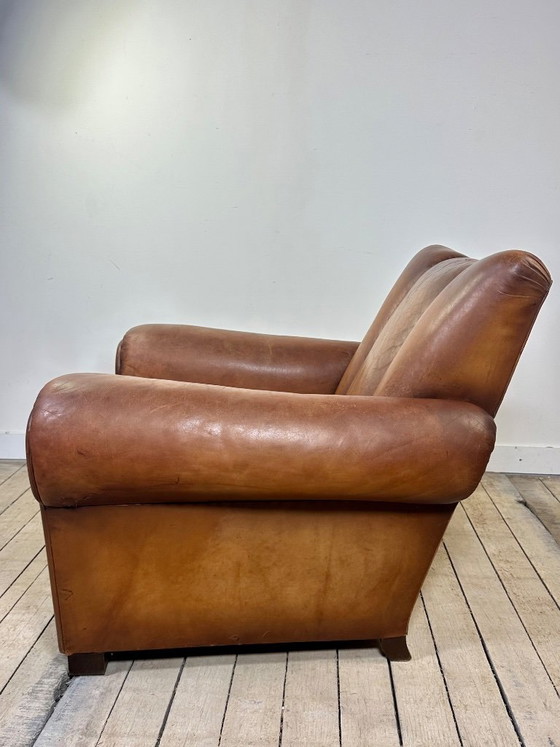 Image 1 of Vintage leren clubfauteuil uit de jaren 50