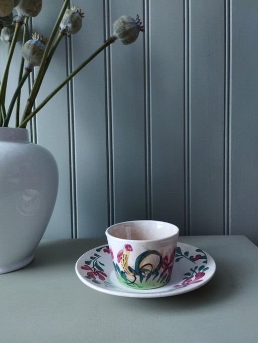 Tasse et sous-tasse Creil & Montereau « Coq »