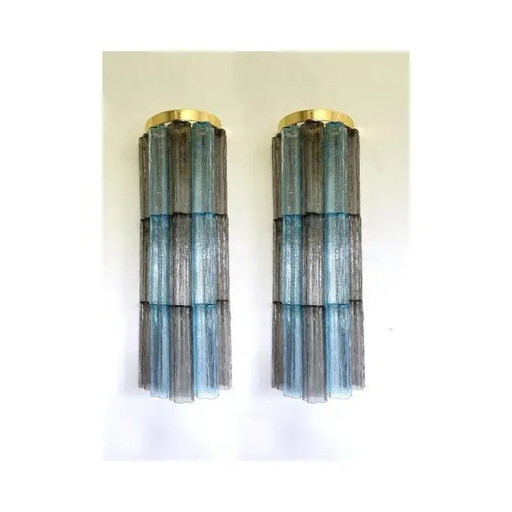 Graue und hellblaue Murano-Glas-Wandleuchten „Tronchi“ von Simoeng, 2er-Set