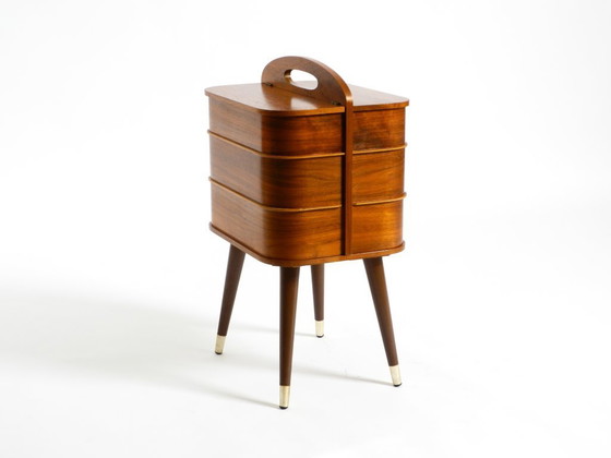 Image 1 of Beautiful original Mid Century sewing box with teak veneer and many compartments