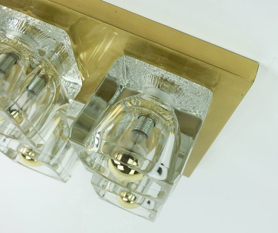 Image 1 of vintage mid century peill & putzler brass ceiling light with 4 glass cubes 1960s/70s flush mount
