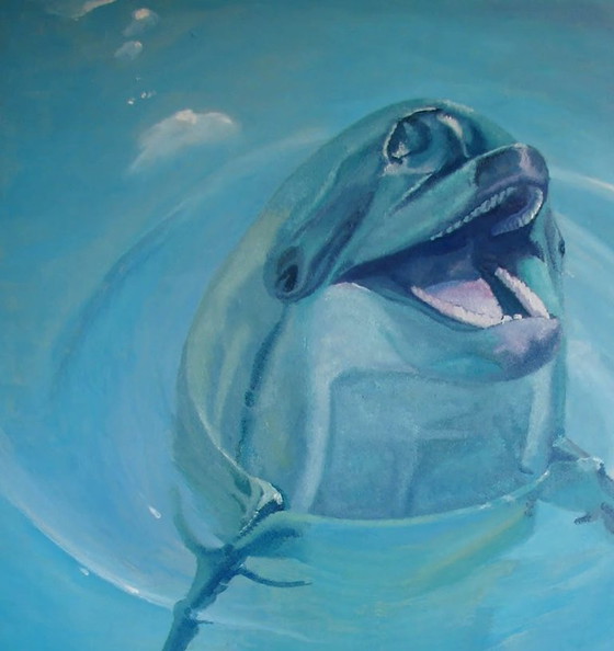 Original Oil Painting Contemporary Art Dolphin Hello – Paintings & Drawings, Canvas (photo 4 of 7)