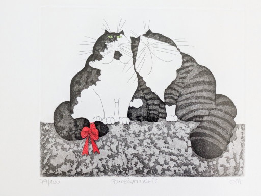 Eva Ziolkowski Signed Cats Etching Numbered 79/100 "Zweisamkeit" Framed Original Wall Art (photo 2 of 18)