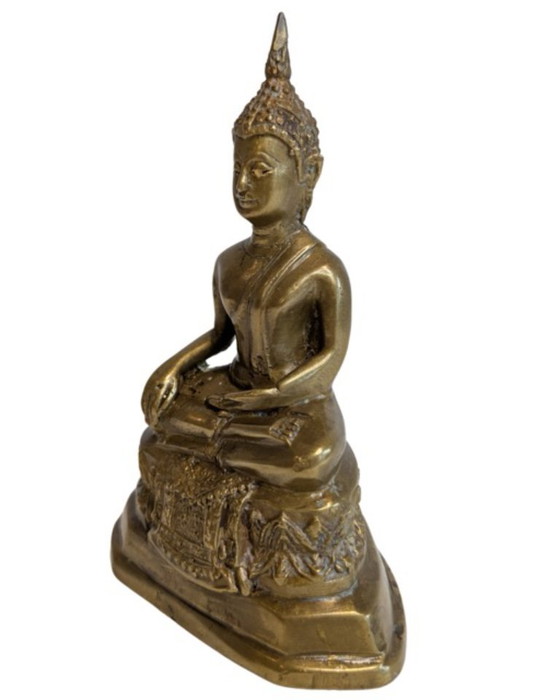 Buddha thailandese antico in bronzo dorato nella posizione Bhumisparsha Mudra – 097 – Sculture, Bronze, Gold (photo 8 of 9)