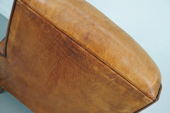 Image 1 of Poltrona da club vintage in pelle color cognac, Francia, anni '50