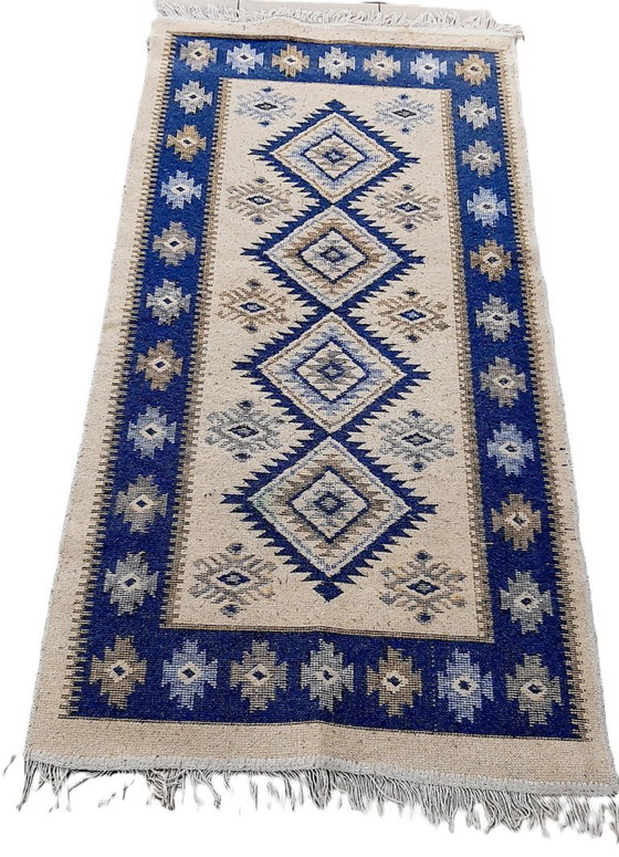 Image 1 of Vintage geometric-patterned flatweave kilim rug