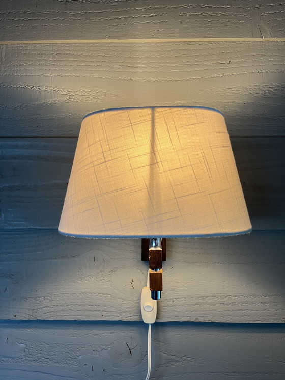 Image 1 of Vintage Mid - Century Teak/Chrome Wall Lamp