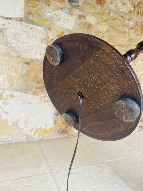 Image 1 of Mid-Century, Turned Wood, Bamboo Rattan Floor Lamp Circa 1950s