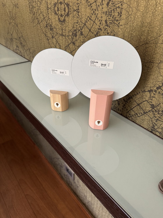 Image 1 of vintage jaren 90 Ikea Liholen esthetische muur/tafelblad spiegelset, rétro cirkel autonome bureau/make-up spiegels, post mode