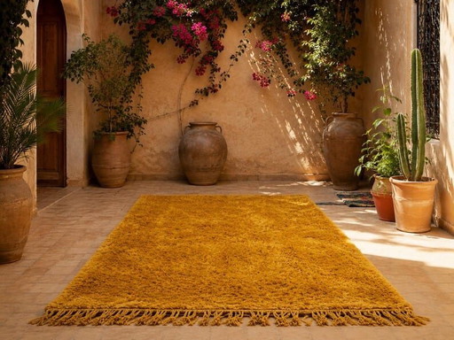 Alfombra bereber marroquí, hecha a mano, artesanía tradicional, tejida a mano, color mostaza, 150/250 cm (photo 2 of 5)
