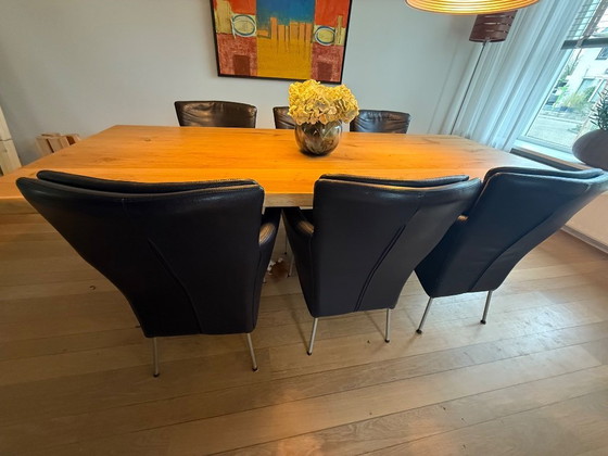 Image 1 of Tree trunk dining table 240 cm + 6 leather dining chairs