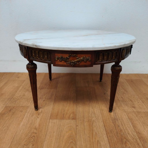 Vintage runder Couchtisch im Regency-Stil mit Marmorplatte
