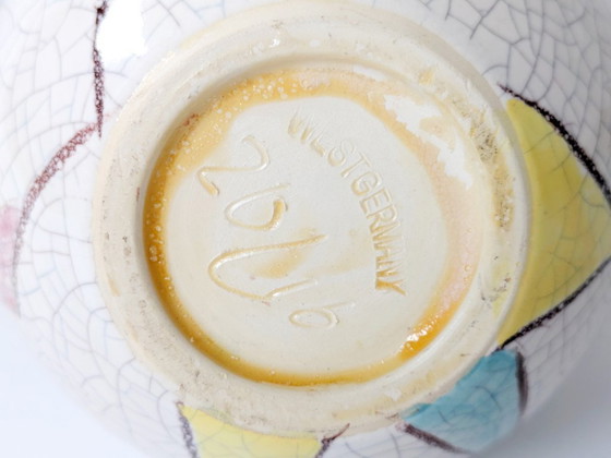 Image 1 of 1950er Silberdistel-Vase | Abstrakte geometrische Craquelé-Glasur | Westdeutsche Keramik